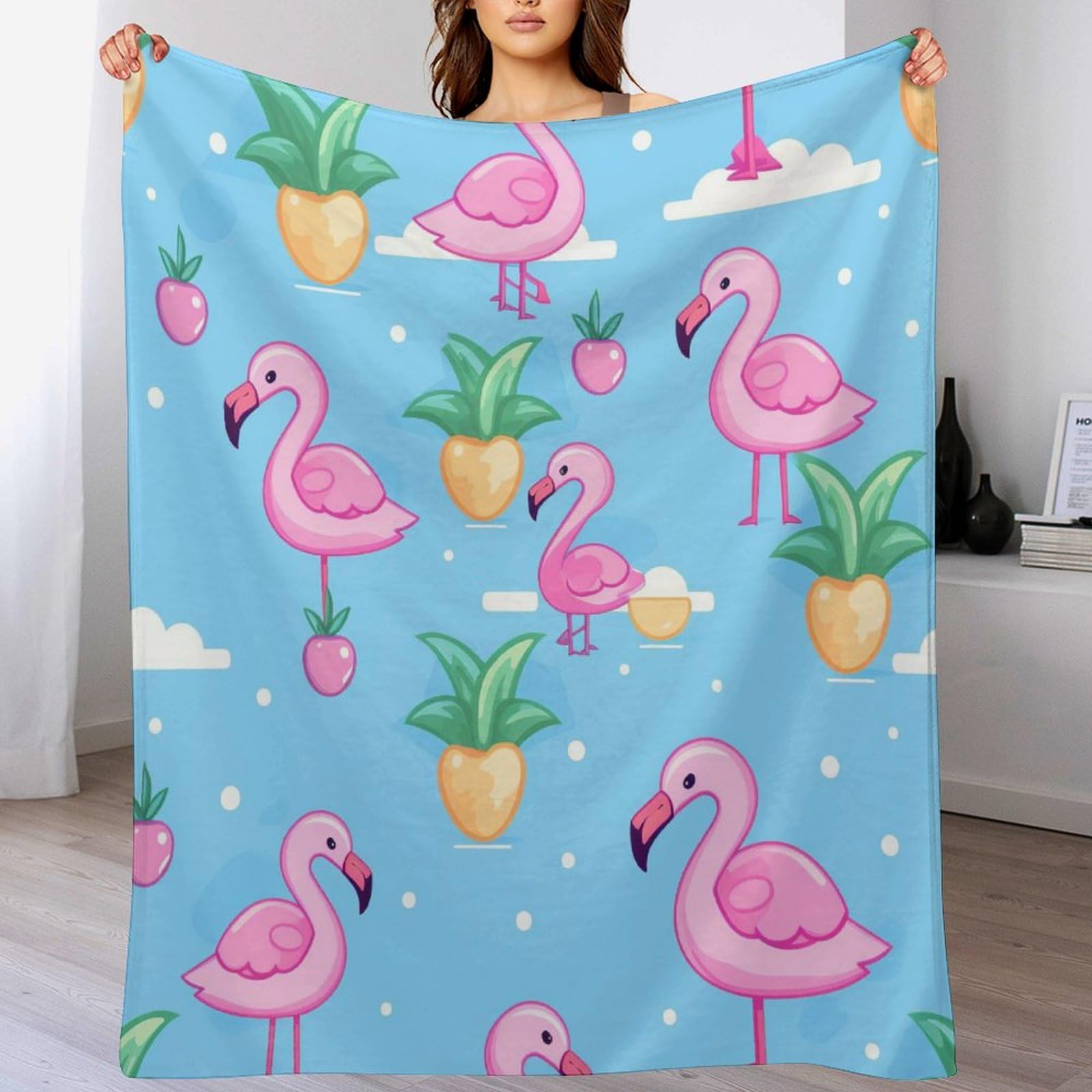 Couverture polaire flamant rose en flanelle douce pour lit et canapé 100x130cm