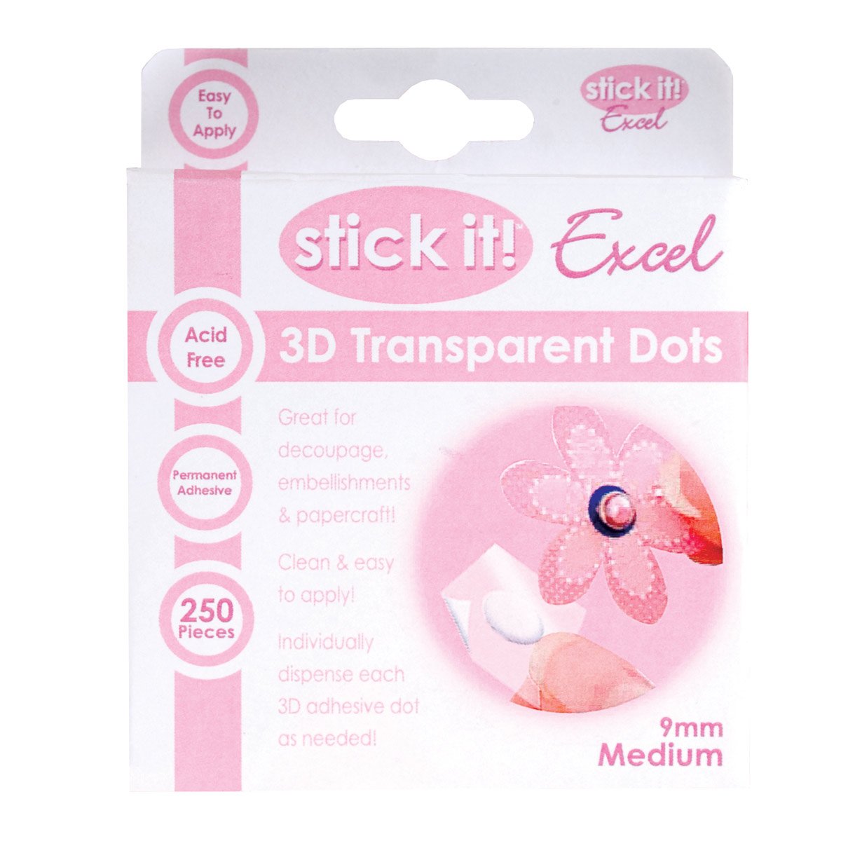 Docrafts Stick It! Excel 3D 9mm Transparent Dots (Pack of 250)