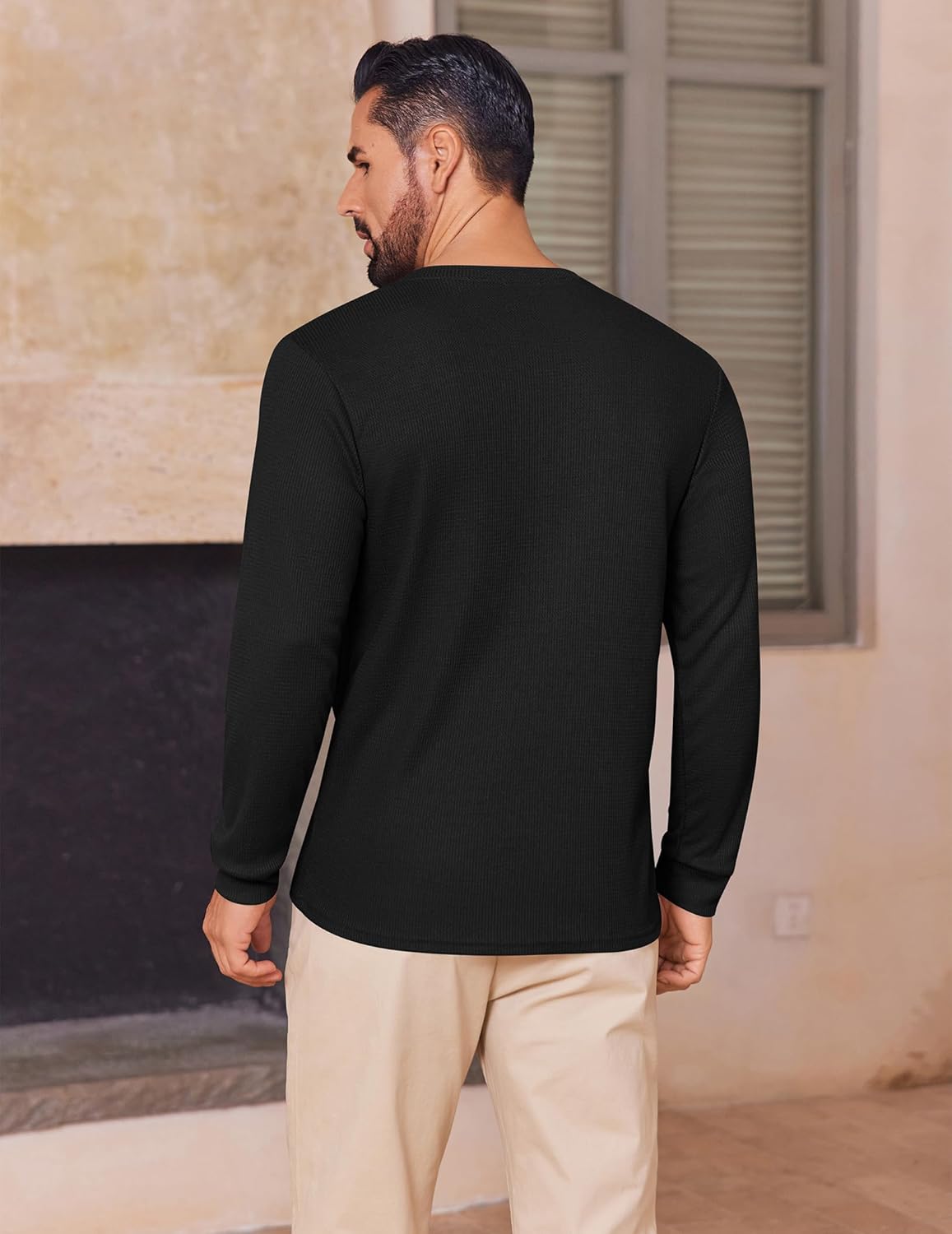 Ekouaer Mens Henley Long Sleeve Shirts Waffle T-Shirt Lightweight Thermal Undershirts S-XXL - Image 3