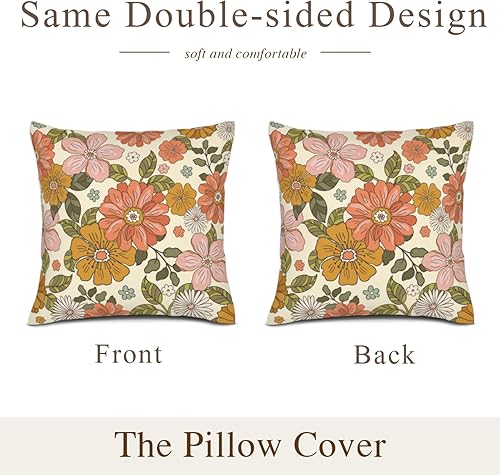 Miniatura 4 de Funda de almohada floral retro de los años 70, roovy Funky Floral Hippie Naranja patrón de flores bohemias Funda de cojín para el hogar, sofá,