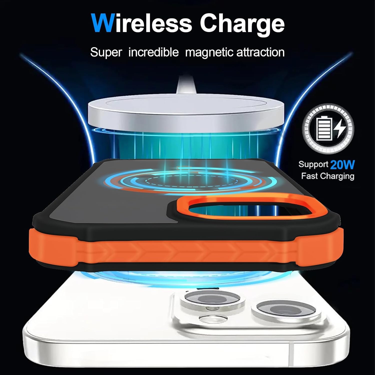 Magnetic for iPhone 15 Case, Compatible with Magsafe, Bumper Military-Grade Protective Cover, Slim Shockproof Anti-Scratch Translucent Matte Men Women Phone Case for iPhone 15 6.1", Orange - Image 6