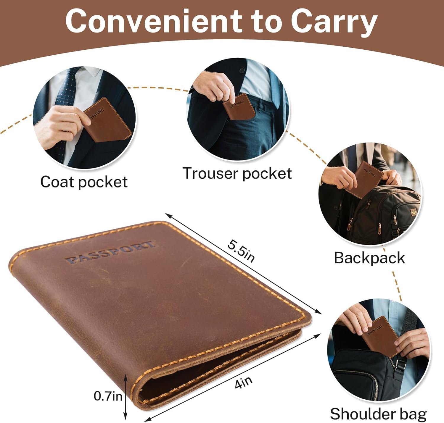Premium Leather Passport Holder for Travel, Passport Wallet Holder - Slim Passport Cover with Card Slots & Travel Document Organizer for Men and Women(Brown Vintage)