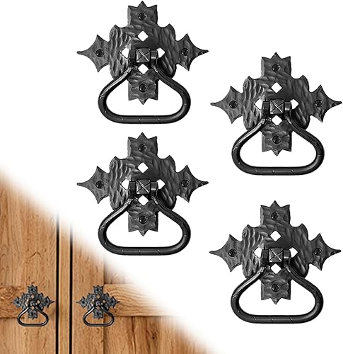 Borderland Rustic Hardware Paquete de 4 tiradores de puerta de granero rústico de 5 pulgadas, manijas de puerta de granero negro, manija de puerta