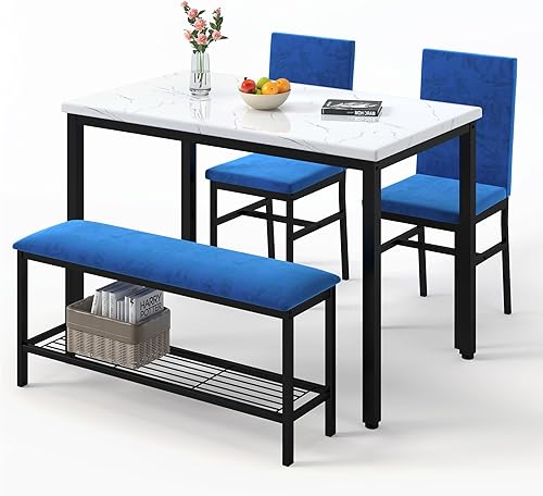YOFE Juego de mesa de comedor para 4, mesa de cocina con 4 sillas, mesa de mármol sintético y 4 sillas tapizadas de cuero para comedor, cocina,