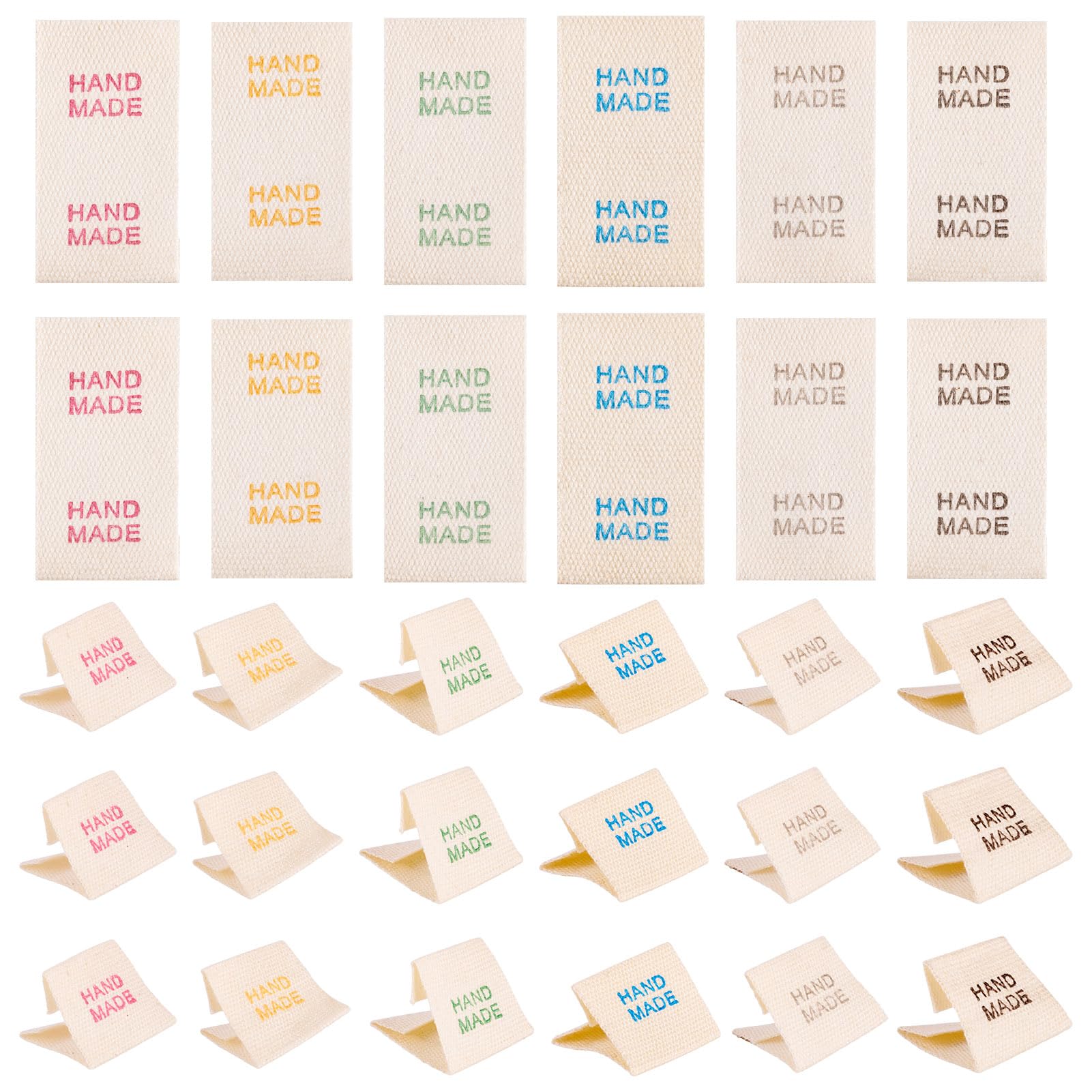 Craftora 120 Pcs Cotton Labels Tags Handmade Rectangle Sew on Clothing Labels Collar Craft Custom Tags with Word for DIY Knitting Clothing Decoration