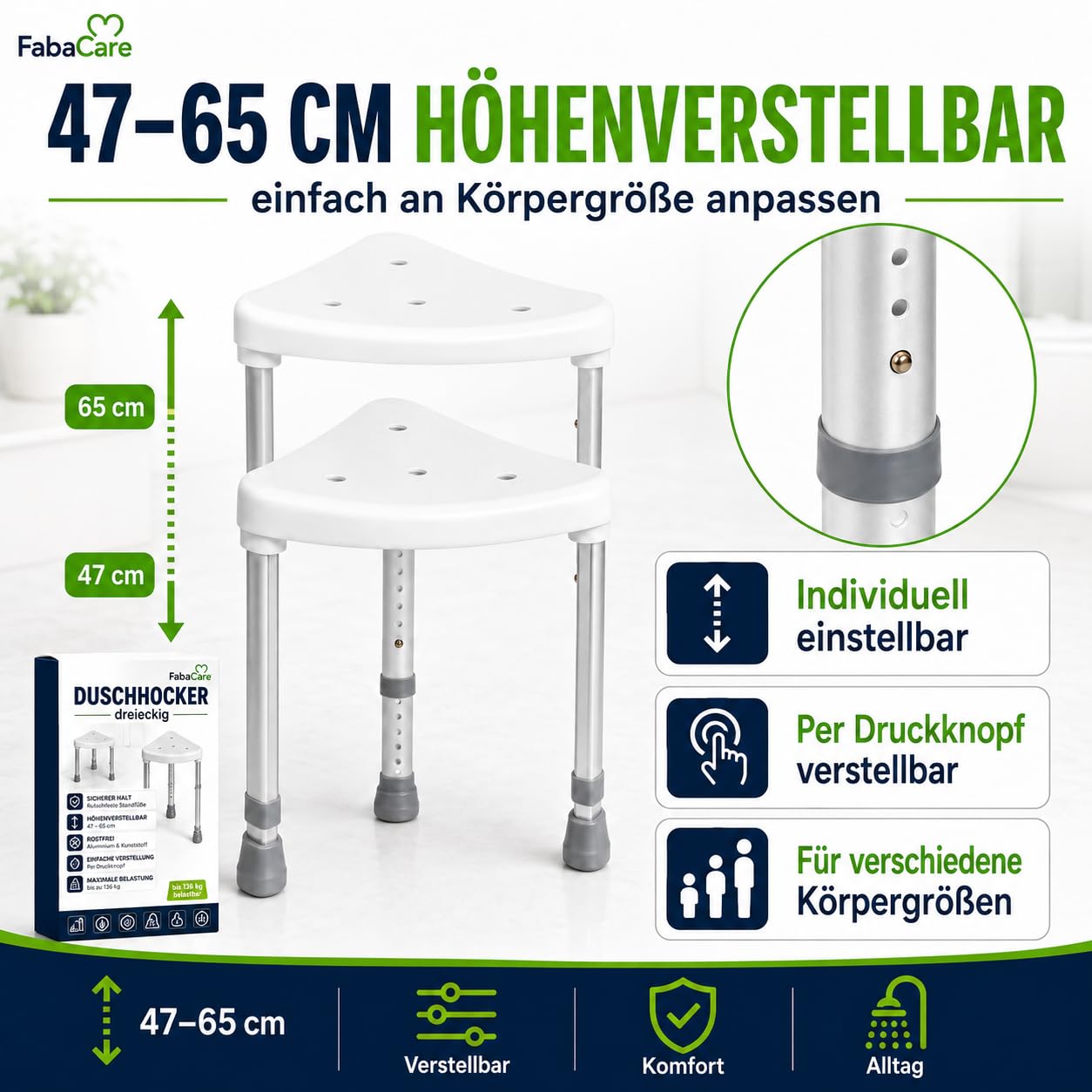 FabaCare Duschhocker dreieckig höhenverstellbar bis 150 kg