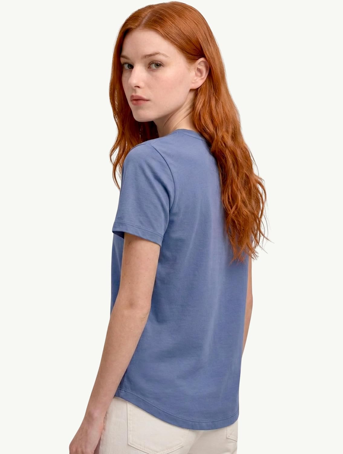 MON CHOU Women’s 100% Organic Peruvian Pima Cotton Crew Neck T-Shirt Relaxed Fit Short Sleeve Curved Hem Everyday Loungewear - Image 3