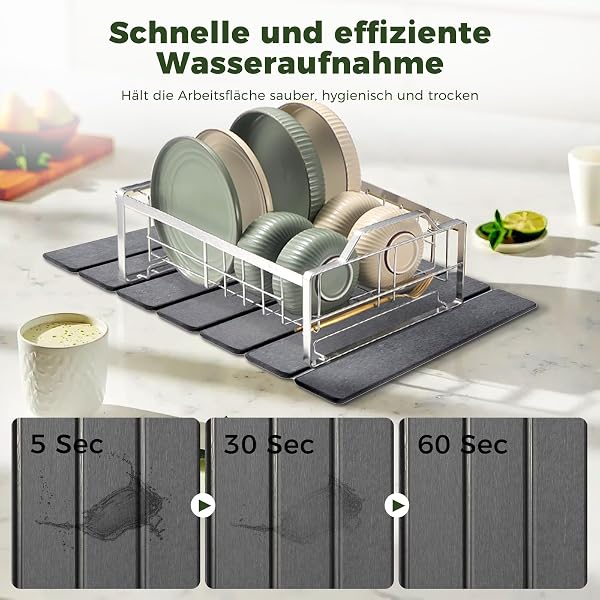 Scolapiatti, 40 x 30 cm, tappetino scolapiatti per stoviglie che assorbe l'acqua, ad asciugatura rapida, tappetino scolapiatti in terra di diatomea come tappetino scolapiatti per lavello da cucina - 2