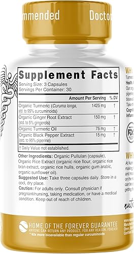 Miniatura 2 de Nutri Suplemento orgánico de cúrcuma de 1425 mg – 40 veces más biodisponible – 95% curcuminoides puros – Curcumina de cúrcuma con pimienta negra,
