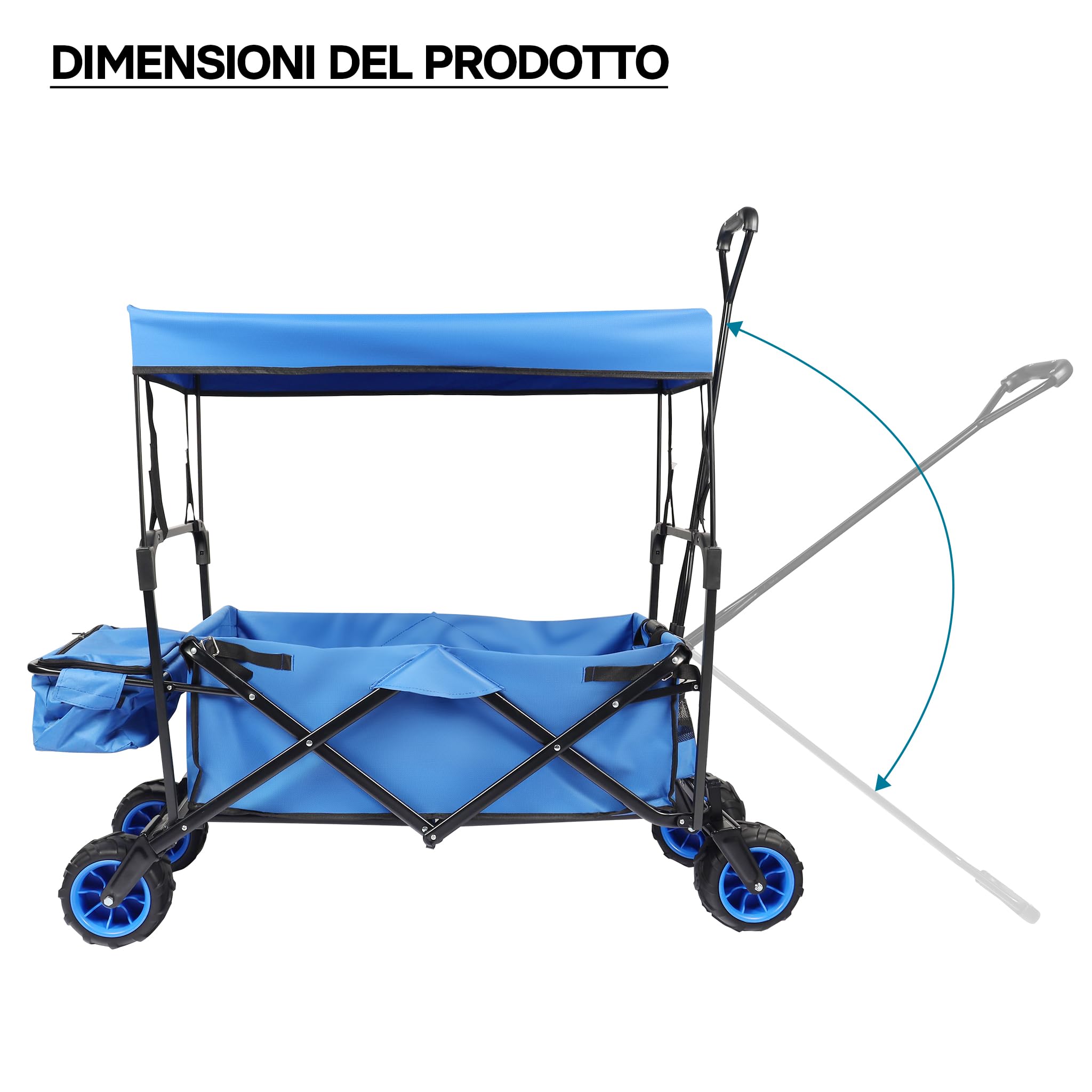 Wiltec Carretto a mano pieghevole, max 70 kg, tessuto impermeabile blu, Carrello spiaggia con parasole