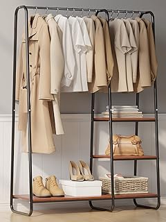 Raybee Clothing Racks for Hanging Clothes Hanger Rack Metal Wardrobe Rack Free Standing Clothing Rack with Shelves Heavy D...
