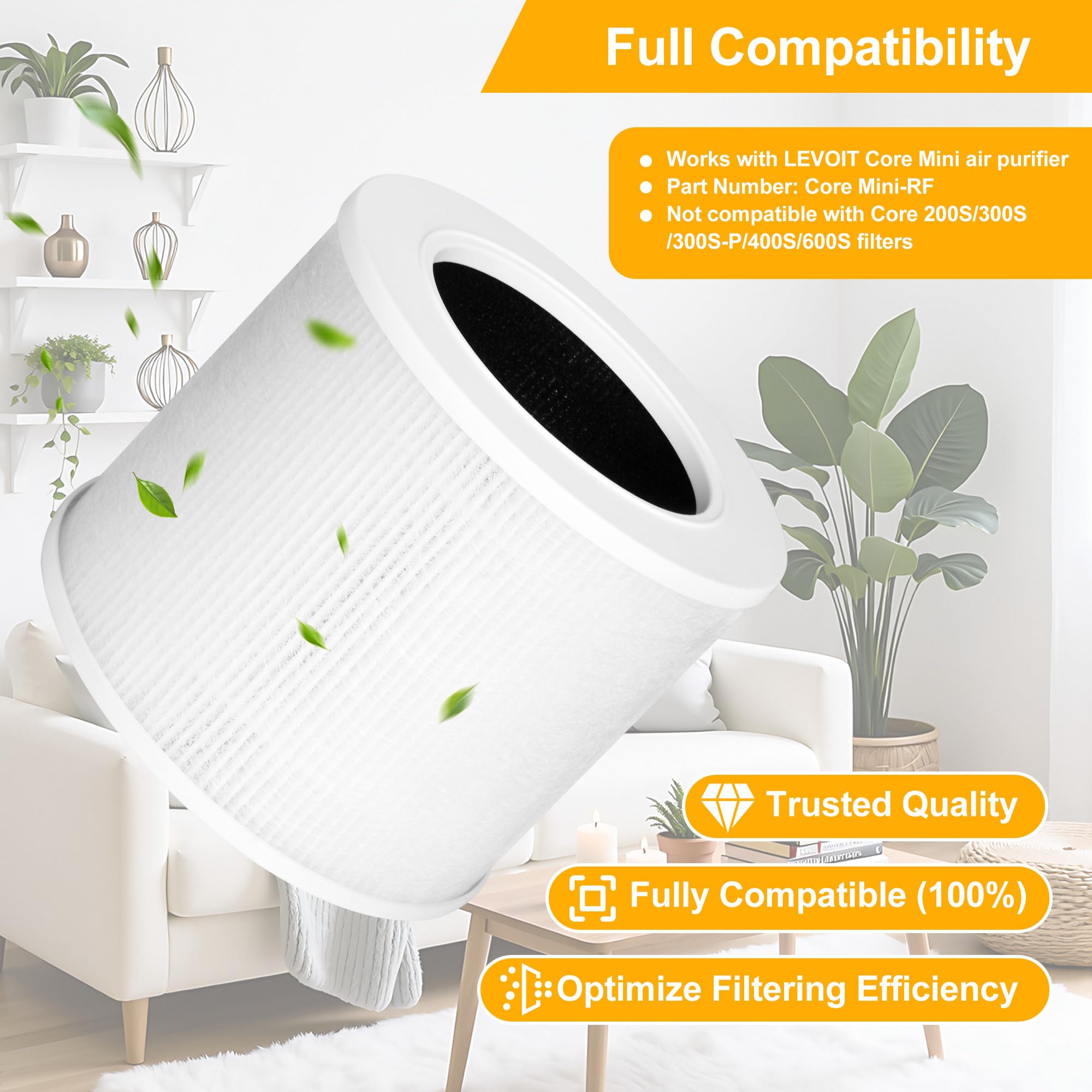 Il filtro di ricambio HEPA 3 in 1 per LEVOIT Core Mini include due filtri purificatori d'aria e sei tamponi profumati, rimuovendo efficacemente gli odori e migliorando la qualità dell'aria