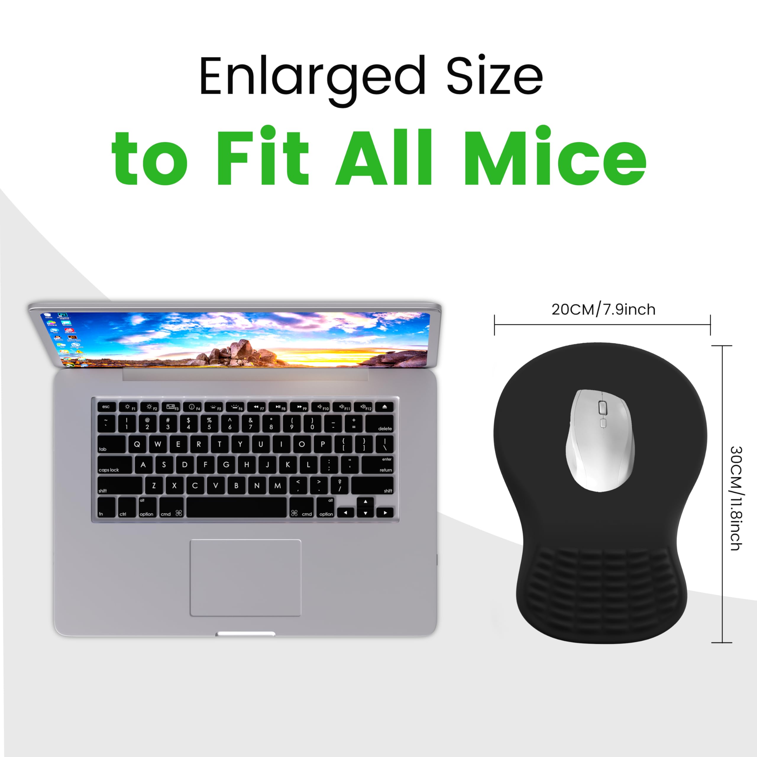 MEKASS Alfombrilla ergonómica para mouse con reposamuñecas, soporte de muñeca de espuma viscoelástica para alivio del dolor del túnel carpiano, base de poliuretano antideslizante, cómoda alfombrilla