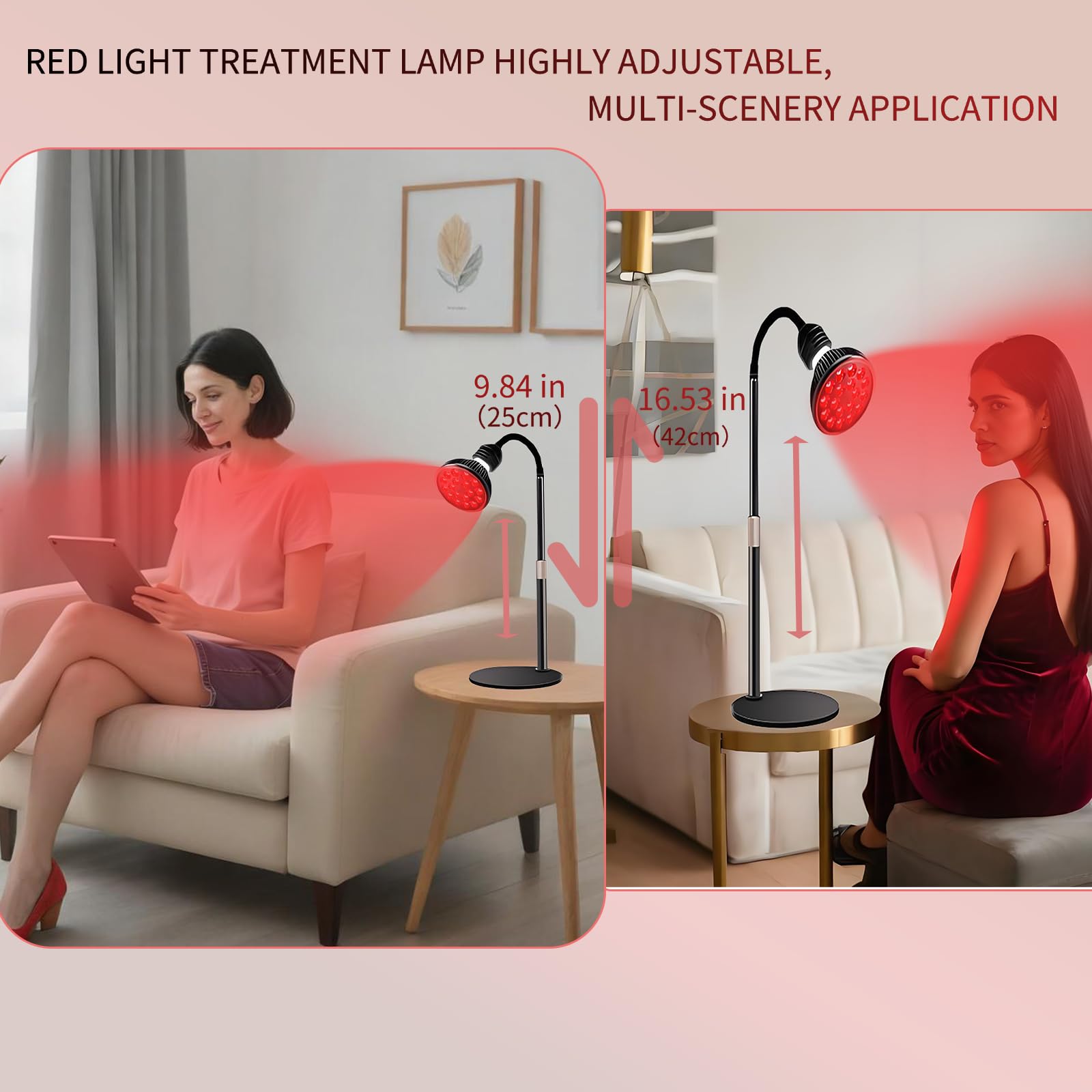 lampka do terapii światłem czerwonym 660 nm/850 nm, 18 diod LED 54 W, timer, 5 poziomów jasności, podstawa i okulary do regeneracji mięśni twarzy, pleców