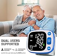 Vista 3 de Oklar Monitores de presión arterial para uso doméstico recargable de muñeca digital BP con pantalla retroiluminada LED, transmisión de voz