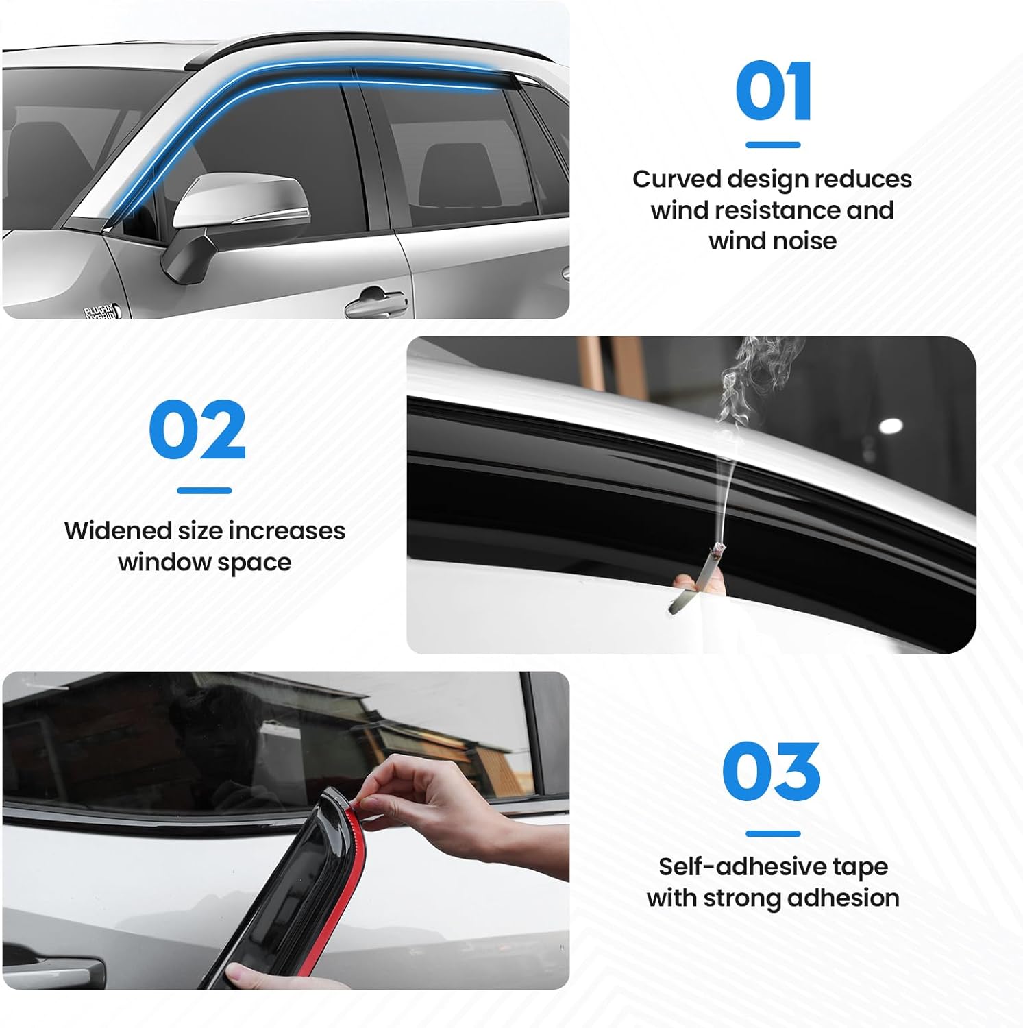 RAV4 Rain Guards - Window Visors for Toyota RAV4 2019-2025, Out-Channel Side Window Rain Guards for RAV4 Accessories, 6PCS, Black, Car Accessories