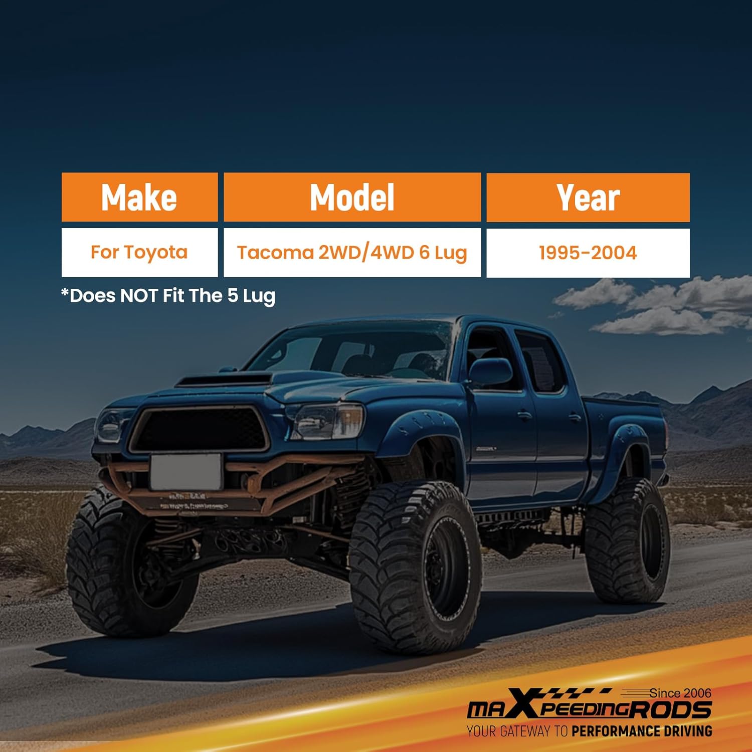 maXpeedingrods 3" Front& 2" Rear Leveling Lift Kit for Toyota Tacoma 1995-2004 2WD 4WD, 6 Lug Only, Aluminum Front Spacers+ Rear Blocks+Extended U-Bolts