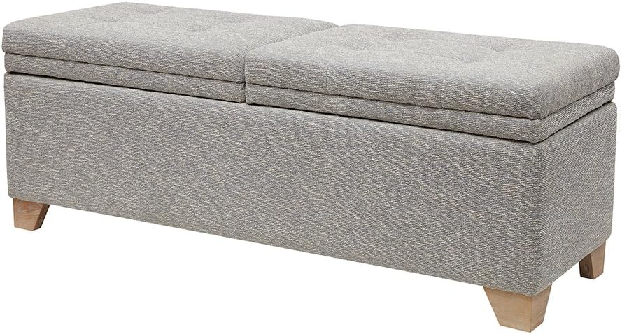 Madison Park Ashcroft Ottoman - Solid Wood, Polyester Fabric Toy Storage Bench - Light Taupe, Modern Style Ottoman With Lift Top Storage