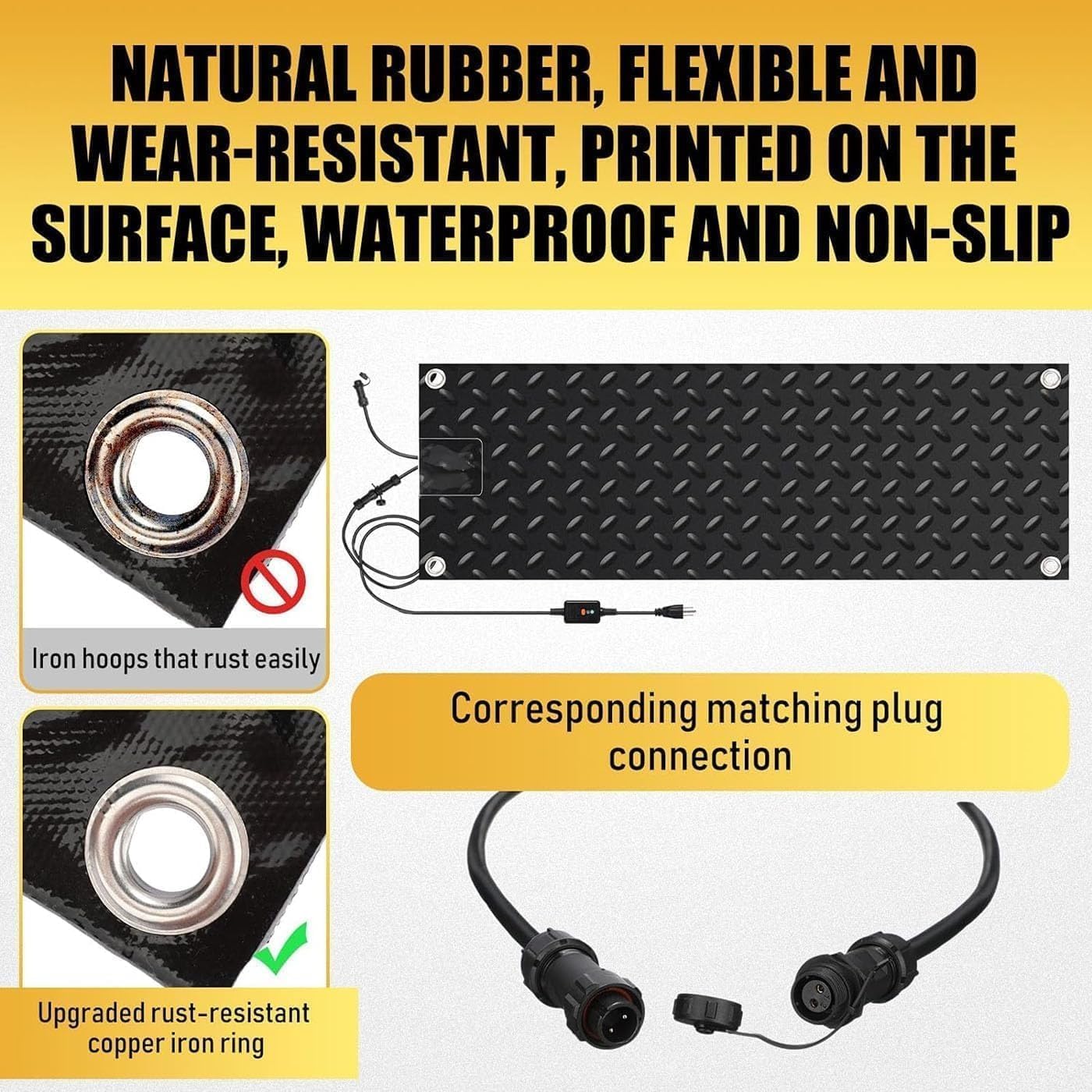 Heated Snow Melting Mats Outdoor,12x24in Non-Slip Rubber Heated Mats for Stairs, Snow and Ice Melt Heated Sidewalk Mat, Electric Snow Melting Mats for Decks Sidewalks (5pcs)