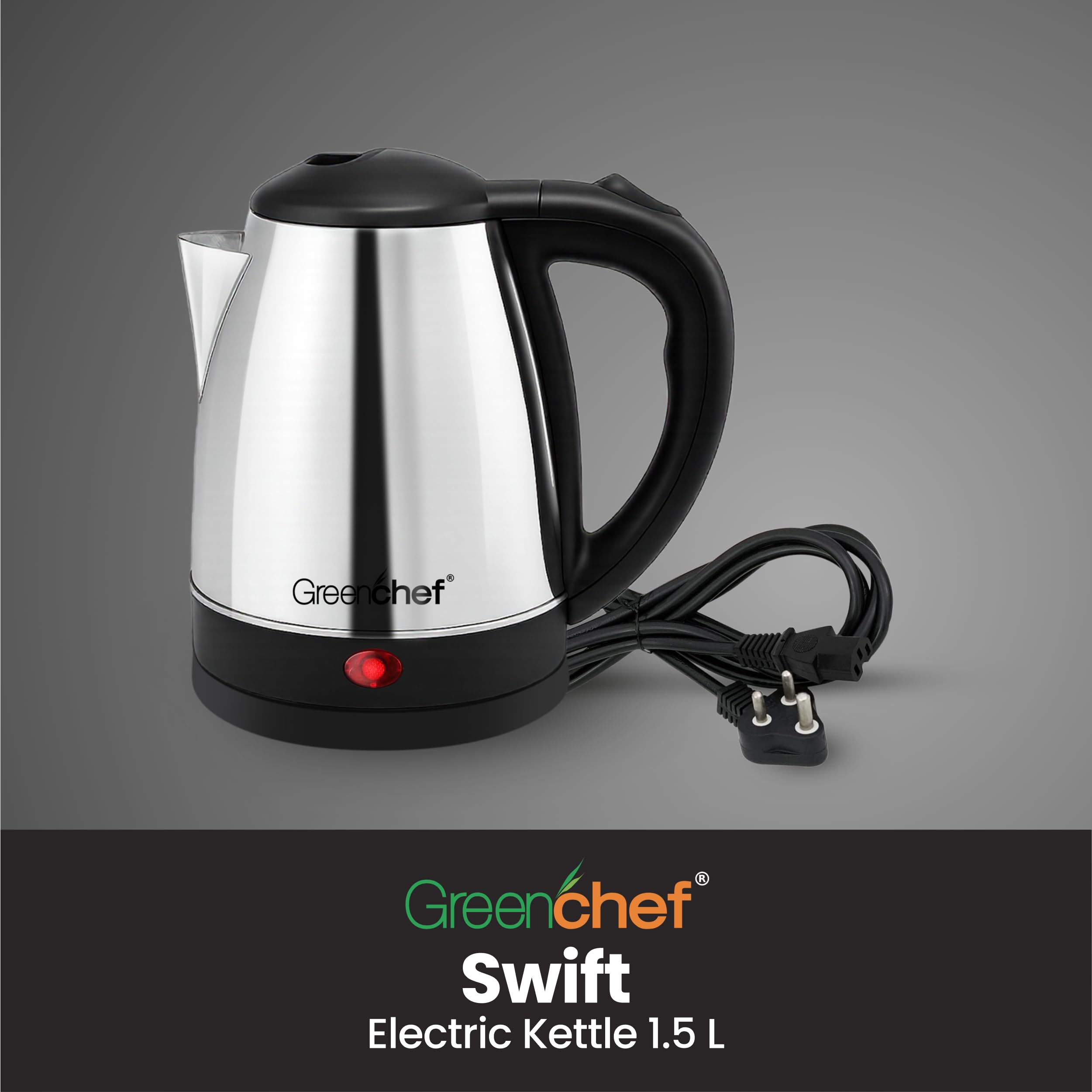 GREENCHEF Swift Electric Kettle 1.5 Litre 1500 watts with Stainless Steel Body 3