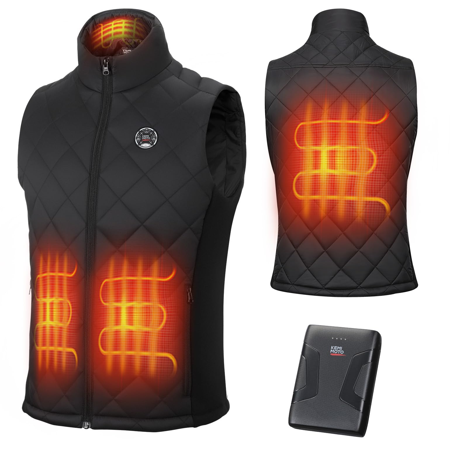 KEMIMOTO Gilet Chauffant Femme 10000 mAh 3 Températures 4 Zones de Chauffage Contrôle par Application Moto Randonnée Camping