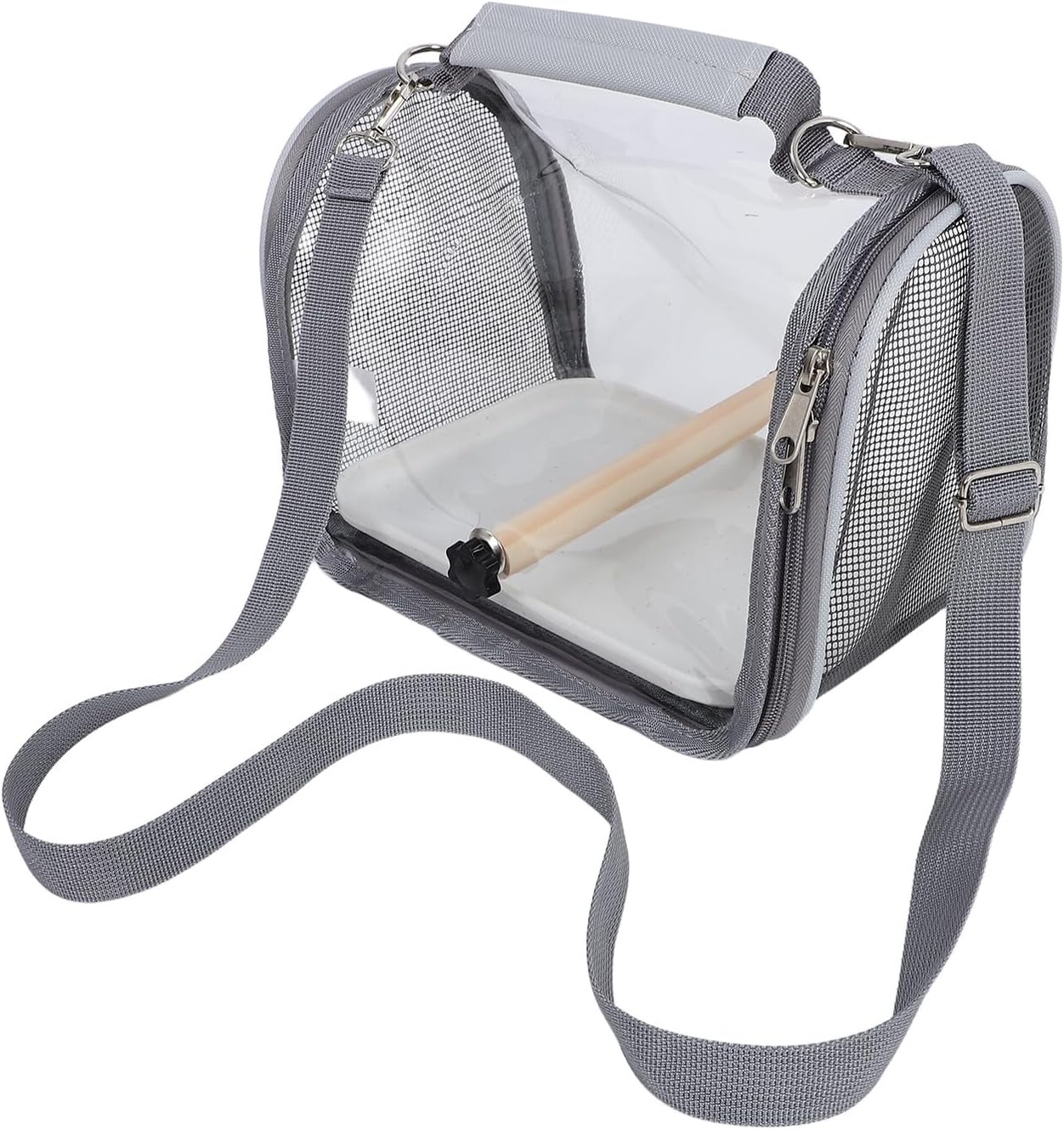 FRCOLOR Portable Small Bird Travel Cage with Wood Perch, Lightweight Grey Bird Carry Cage for Parakeets and Lizards, Outdoor Transport Carrier for Hiking and Vacations