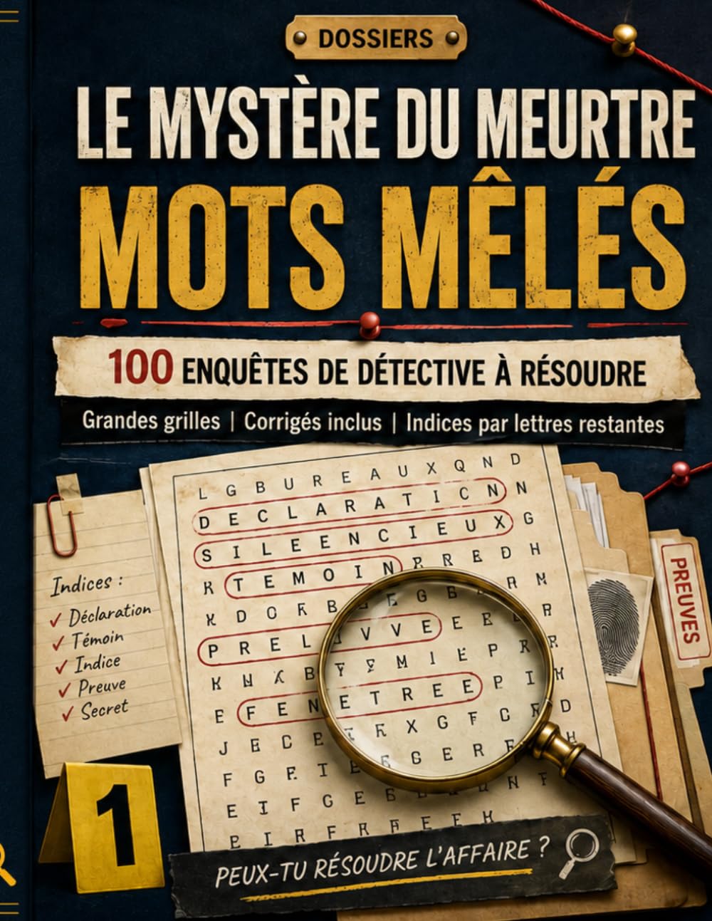 LE MYSTÈRE DU MEURTRE MOTS MÊLÉS: 100 enquêtes de détective à résoudre avec grandes grilles, indices cachés et corrigés inclus