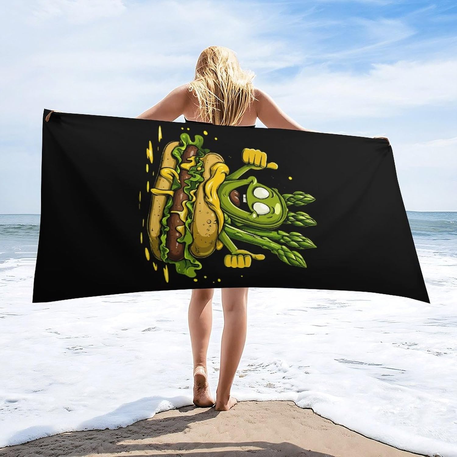 Weird Asparagus Sausage Burger Beach Towels Oversized Jumbo Large Yoga Bath Towel for Pool Yoga Swim Body 160x80cm