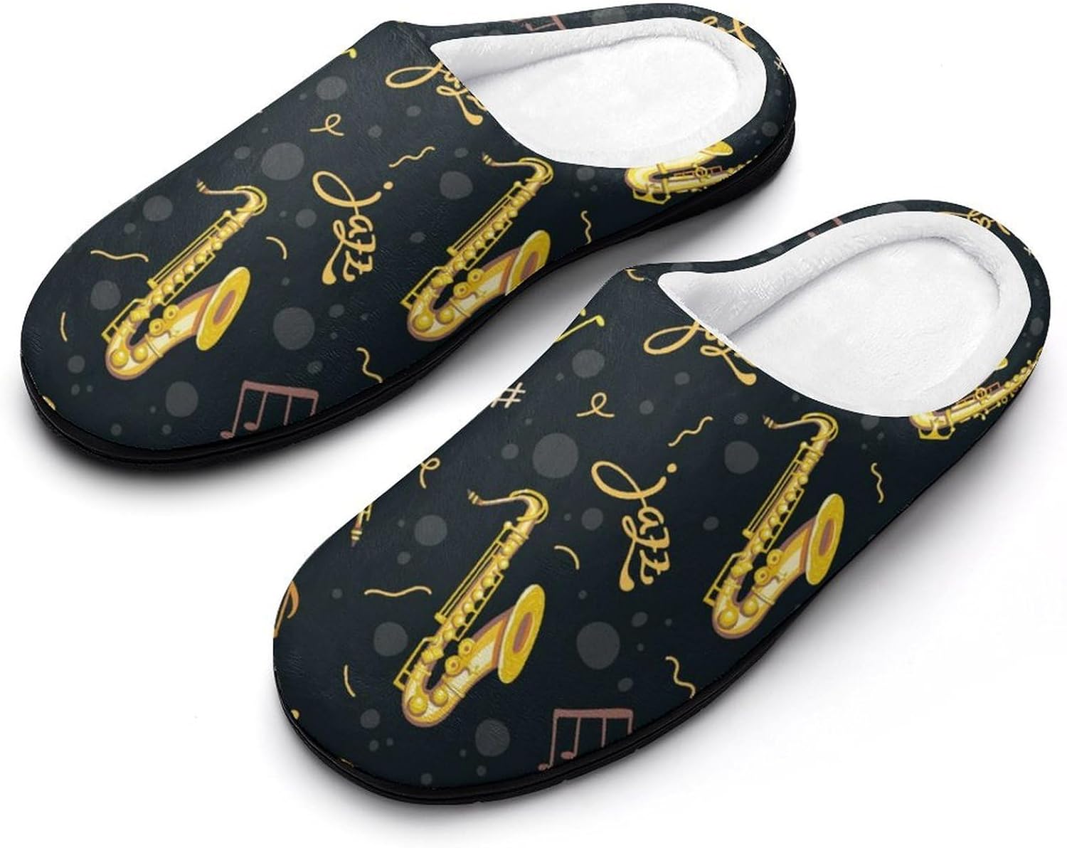 Saxophones Women's House Slippers Memory Foam Warm Shoes Spa Rubber Sole Indoor Outdoor