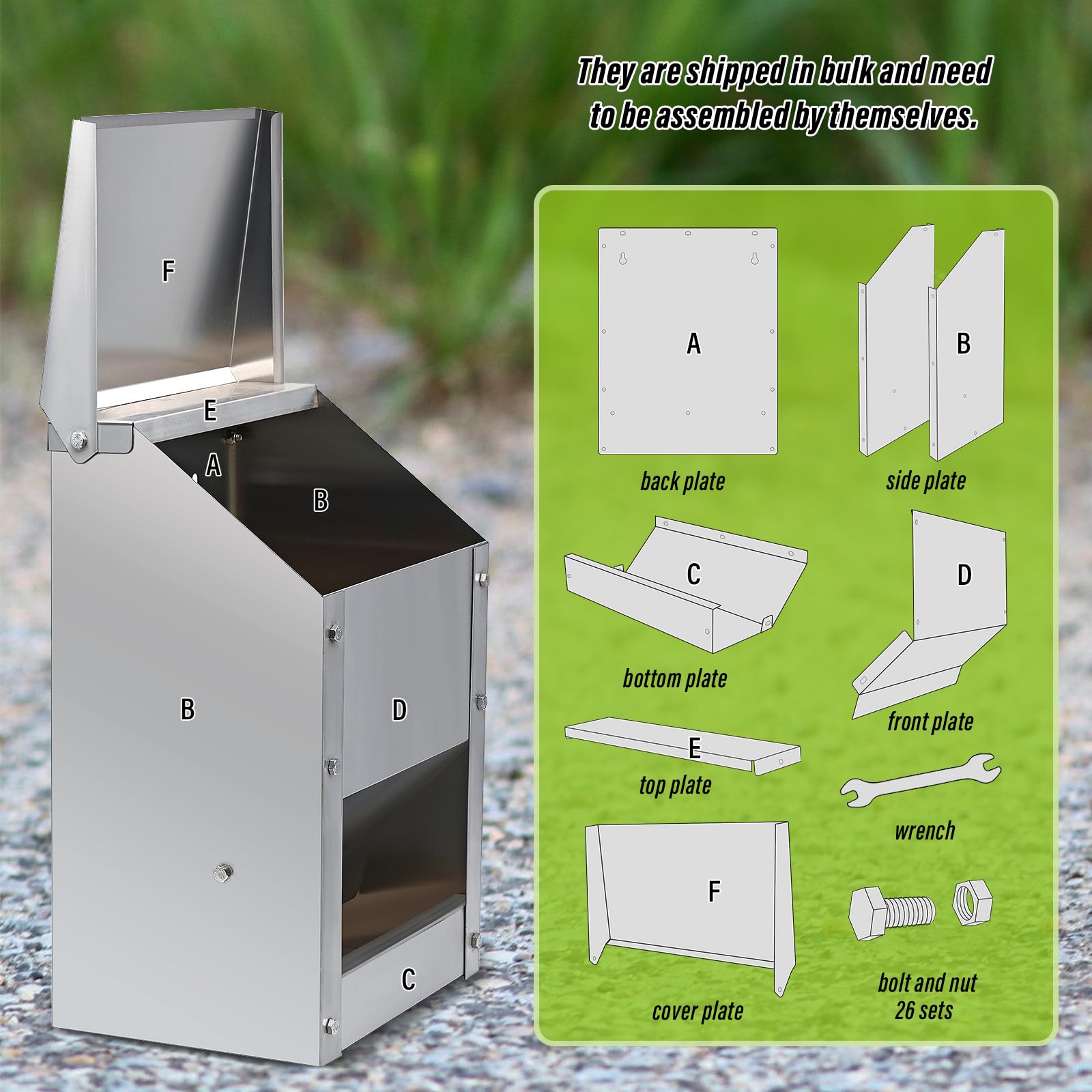 4.5kg Comederos de Pollo de Acero Inoxidable Sin Residuos Alimentador Automático de Aves de Corral con Tapa Alimentador de Montaje En Pared Resistente a La Intemperie Comedero de Gallinero