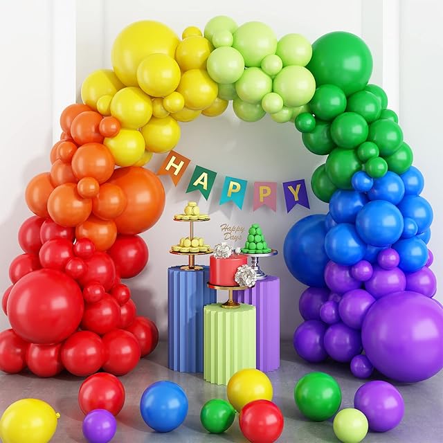 Rainbow Balloon Arch Kit, Kids Party Balloons Garland Kit Assorted Colourful Balloons set for Baby Shower Boy Girls Birthday Fiesta Circus Decorations