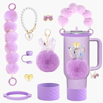 Stanley Cup Accessories Set Including Water Bottle Handle Strap, Siliocne Stanley Cup Boot, Siliocne Straw Cover, Stanley Charms for Stanley Cup 40oz & 30oz Tumbler