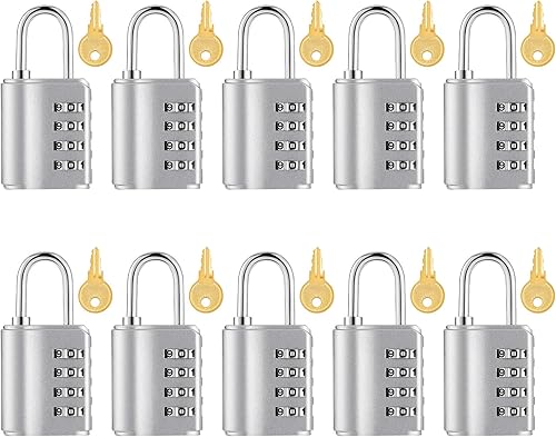 Kenning Candado de combinación de 10 piezas de 4 dígitos con llaves, casillero de seguridad reiniciable, impermeable, para exteriores, para escuela,