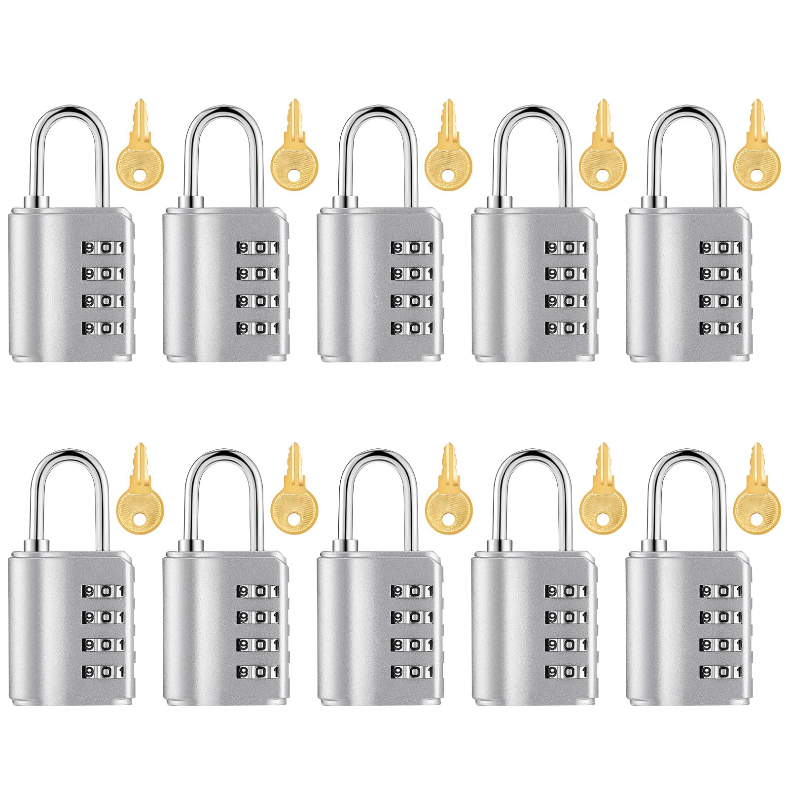 Photo 1 of [MISSING PARTS] Kenning 10 Pcs Combination Padlock 4 Digit Combination Lock with Keys Locker Resetable Security Outdoor Waterproof Gate Lock for School Sports Gym Locker Employee Fence Case (Silver)