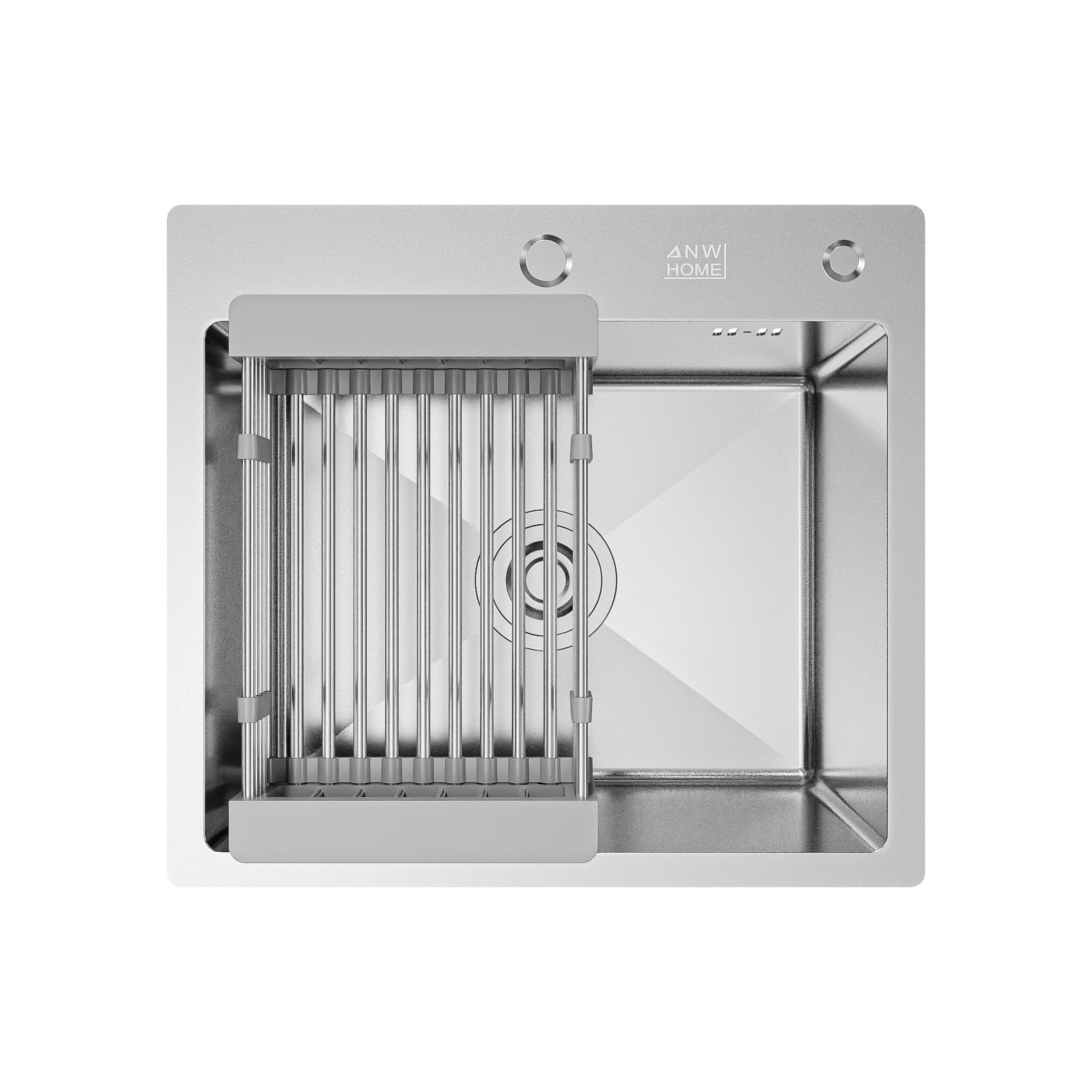 ANW HOME Kitchen Sink, Single Bowl Stainless Steel Sink 50x45 cm, Topmount, 22 cm Depth, Thickness 3.0+1 mm, Nano-Coating Finish, with Siphon, Soap Dispenser and Basket โ image 1