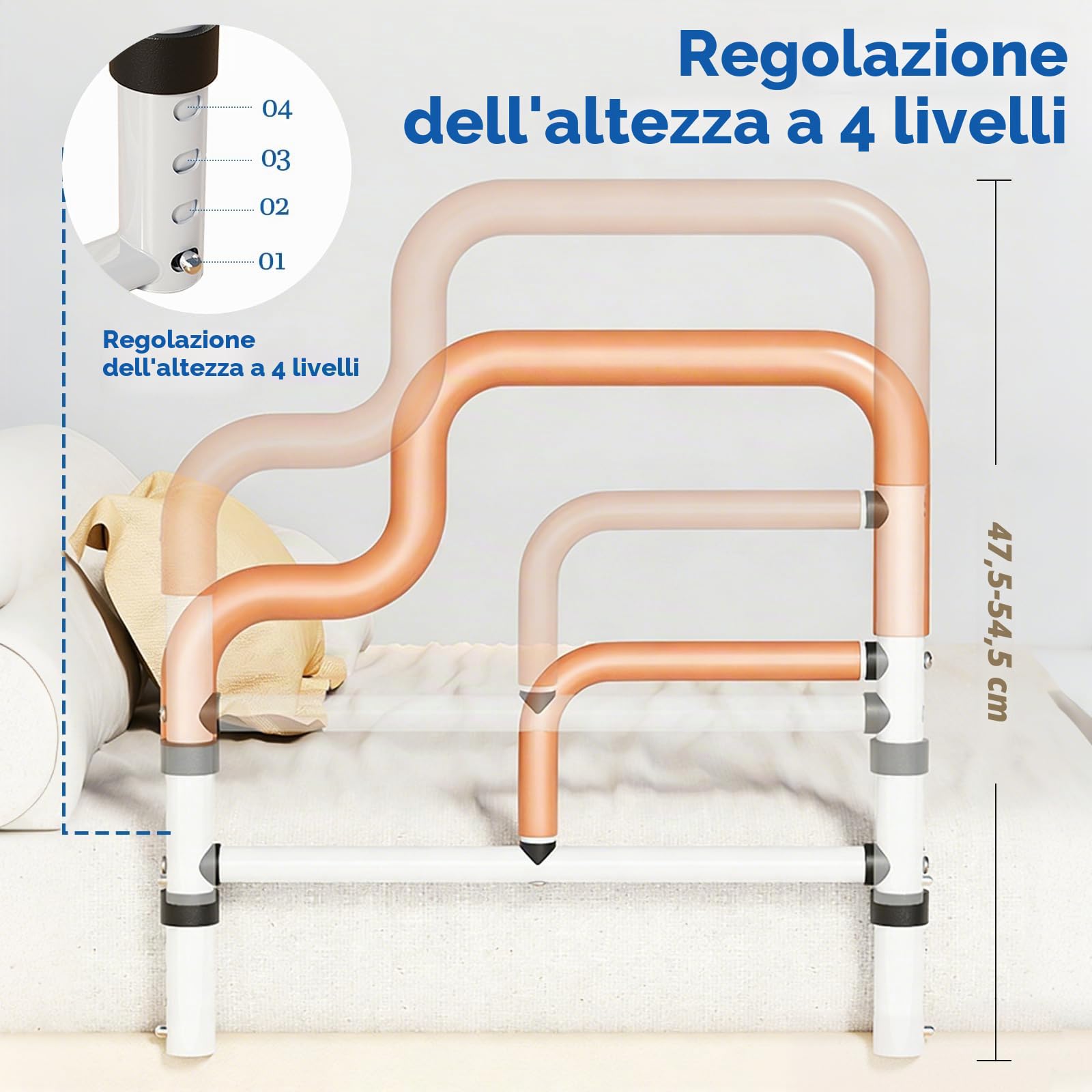 Sponda Letto Anziani, Ausili per Alzarsi Dal Letto, Barra di supporto regolabile Griglia per la Sicurezza Degli Anziani, Recinzione Anticaduta per Letti, Maniglia Protezione