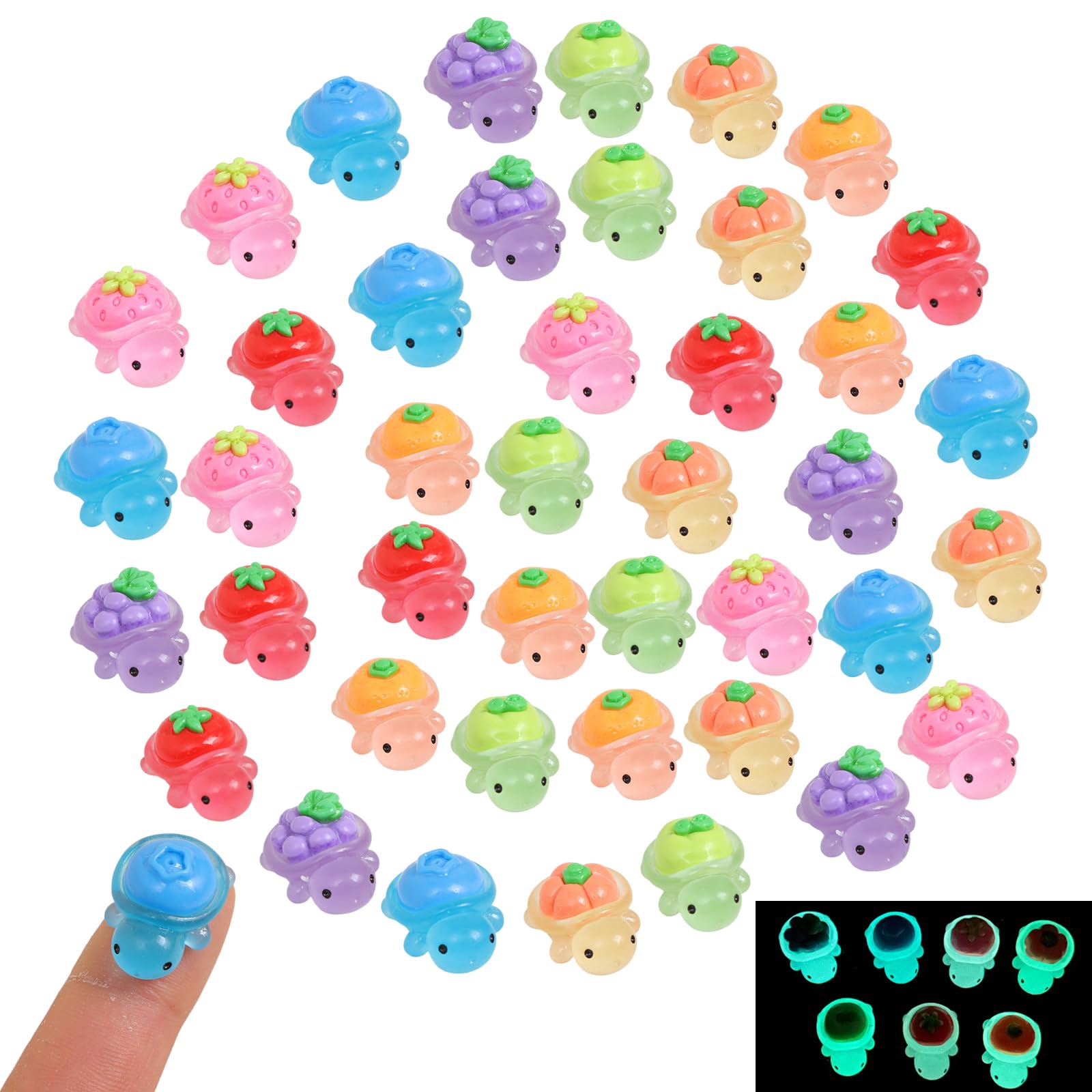42 mini tartarughe in resina che si illuminano al buio, animali colorati, frutta, verdura, tartarughe, statuine decorative in miniatura, collezione di tartarughe per esposizione e progetti