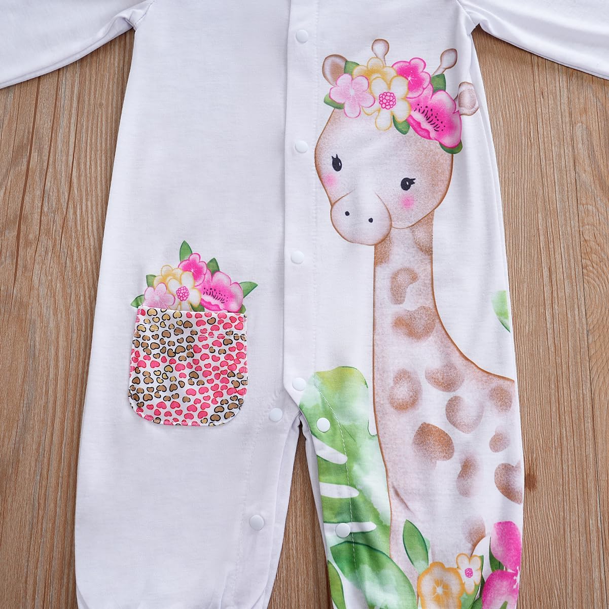 Cute Zebra Giraffe With Floral Print Long Sleeve Baby Girl Clothes White Jumpsuit For Baby One-Piece Romper - Image 5