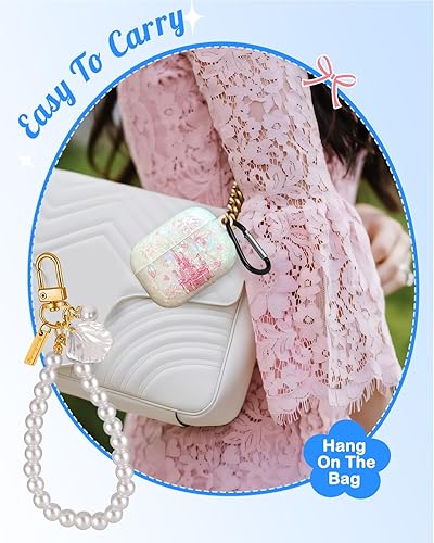 Miniatura 6 de Coralogo Funda para AirPods ProPro 2 con llavero de perlas, diseño de concha con purpurina para niñas, bonita y elegante funda Kawaii para Apple