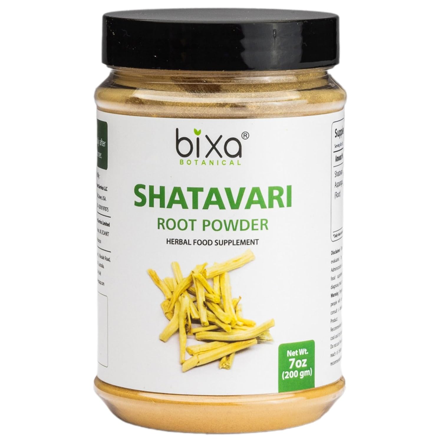bixa BOTANICAL Shatavari Root Powder | Asparagus Racemosus |Ayurvedic Herbal Supplement | Gluten Free, Non-GMO, Steam Treated, Vegan, 100% Pure.Women Tonic (7 Ounce Pack of 1)