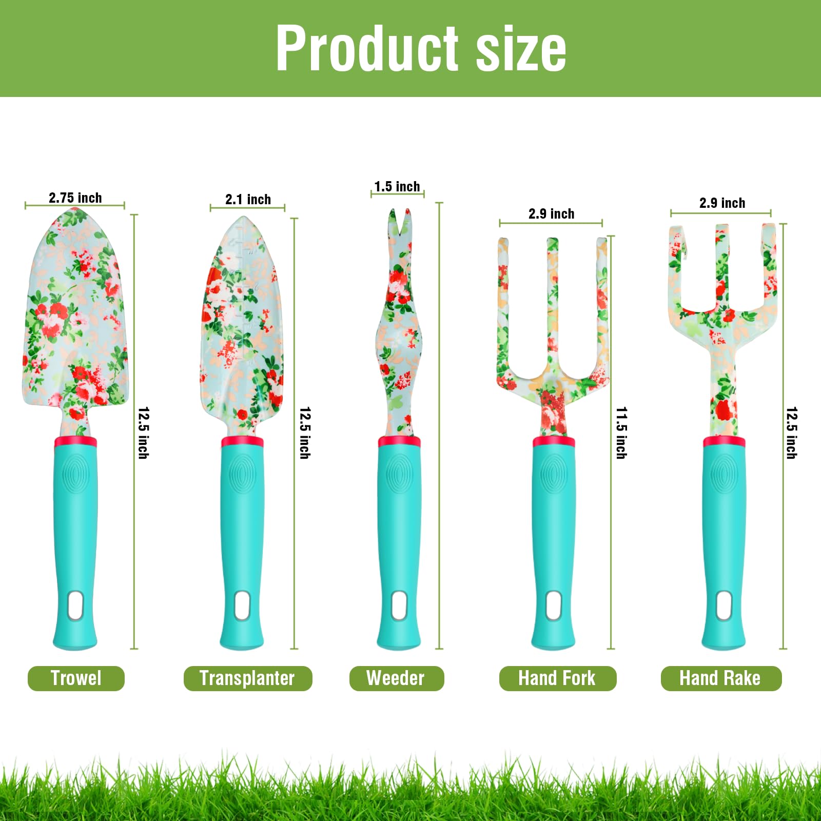 Juego de herramientas de jardín, 10 piezas de herramientas de jardinería resistentes, incluye pala de mano, rastrillo, podadora, regalos de jardinería para mujeres, kit de jardín con bolsa