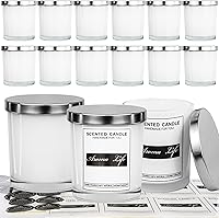 Creahaus 10oz Thick Glass Candle Jars 16 Pack with Metal Lids, Labels & Warning Stickers - Heat Resistant DIY Candle Making Kit