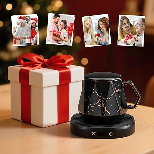 Miniatura 7 de Calentador de taza de café y juego de tazas de mármol único, calentador eléctrico inteligente para escritorio de oficina, 4 controles de