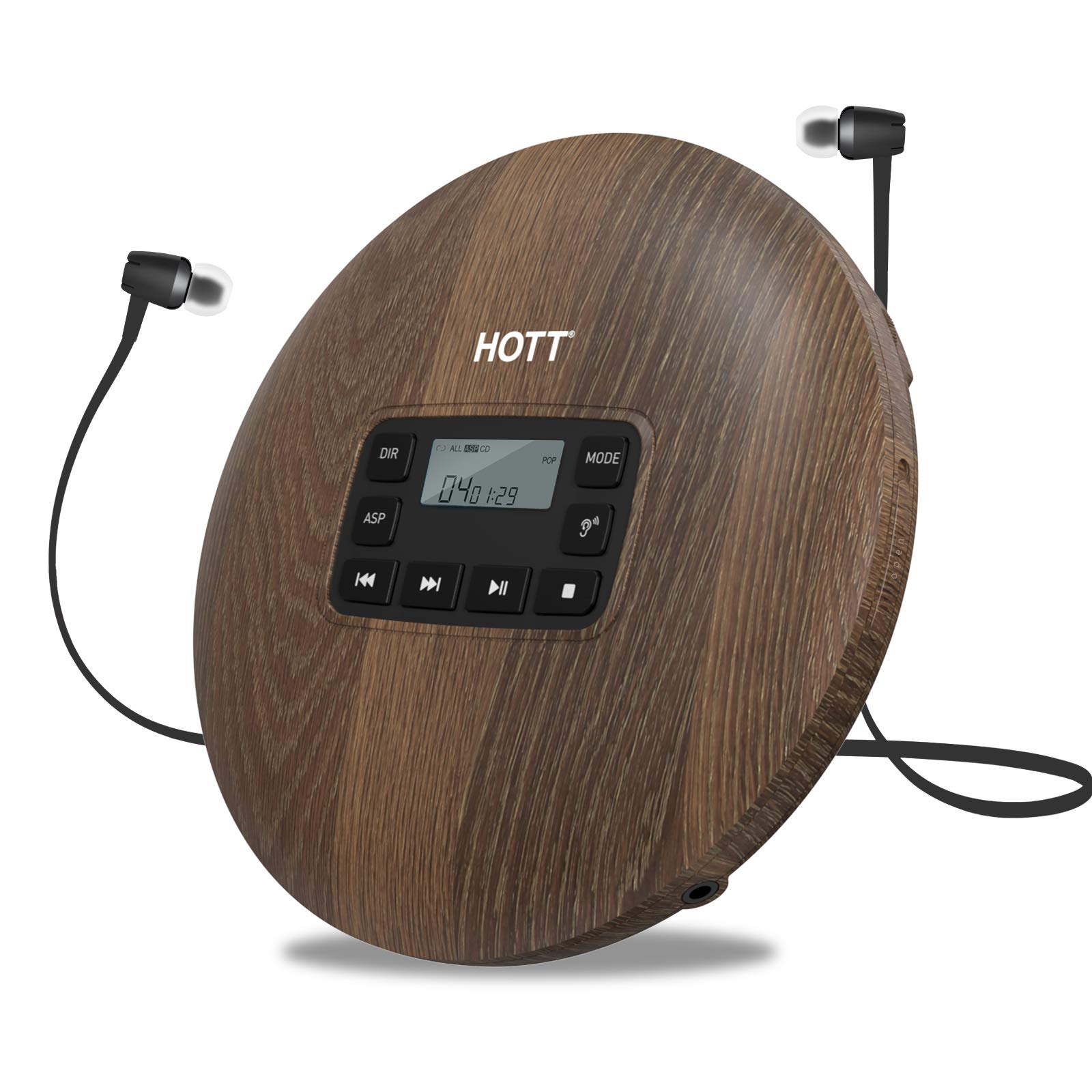 HOTTCD611 Portable CD Player for Home Travel and car with Stereo Headphones, Anti-Shock ,Wood Grain