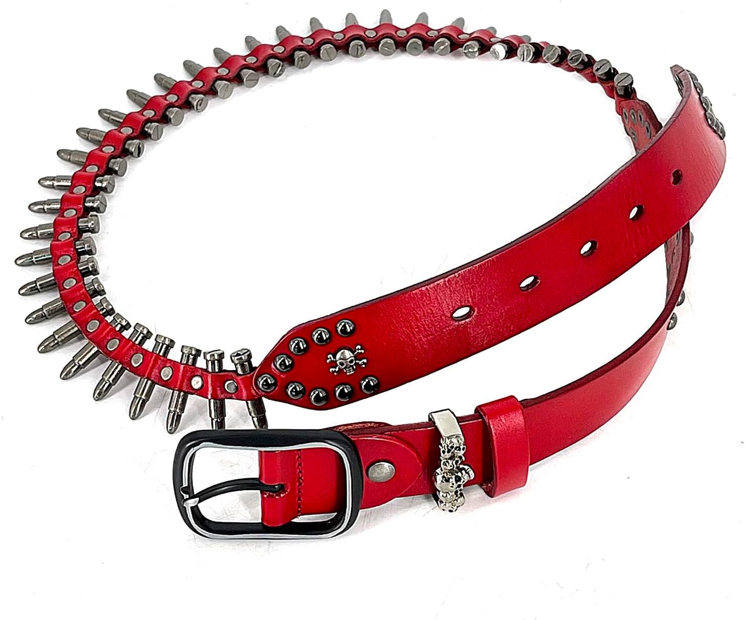 Red Genuine Leather Belt with Solid Metal Bullet studded for Women or men