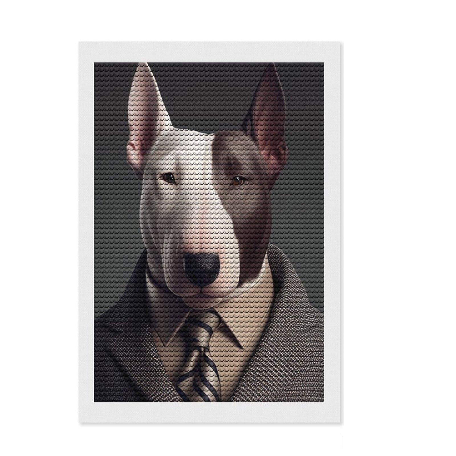 Junmoney Bull Terrier Suit Business DIY Diamond Art Canvas Kit 8"x12", Full Kit Included, Easy to Follow Symbols, Modern Decor, Holiday Gift Idea