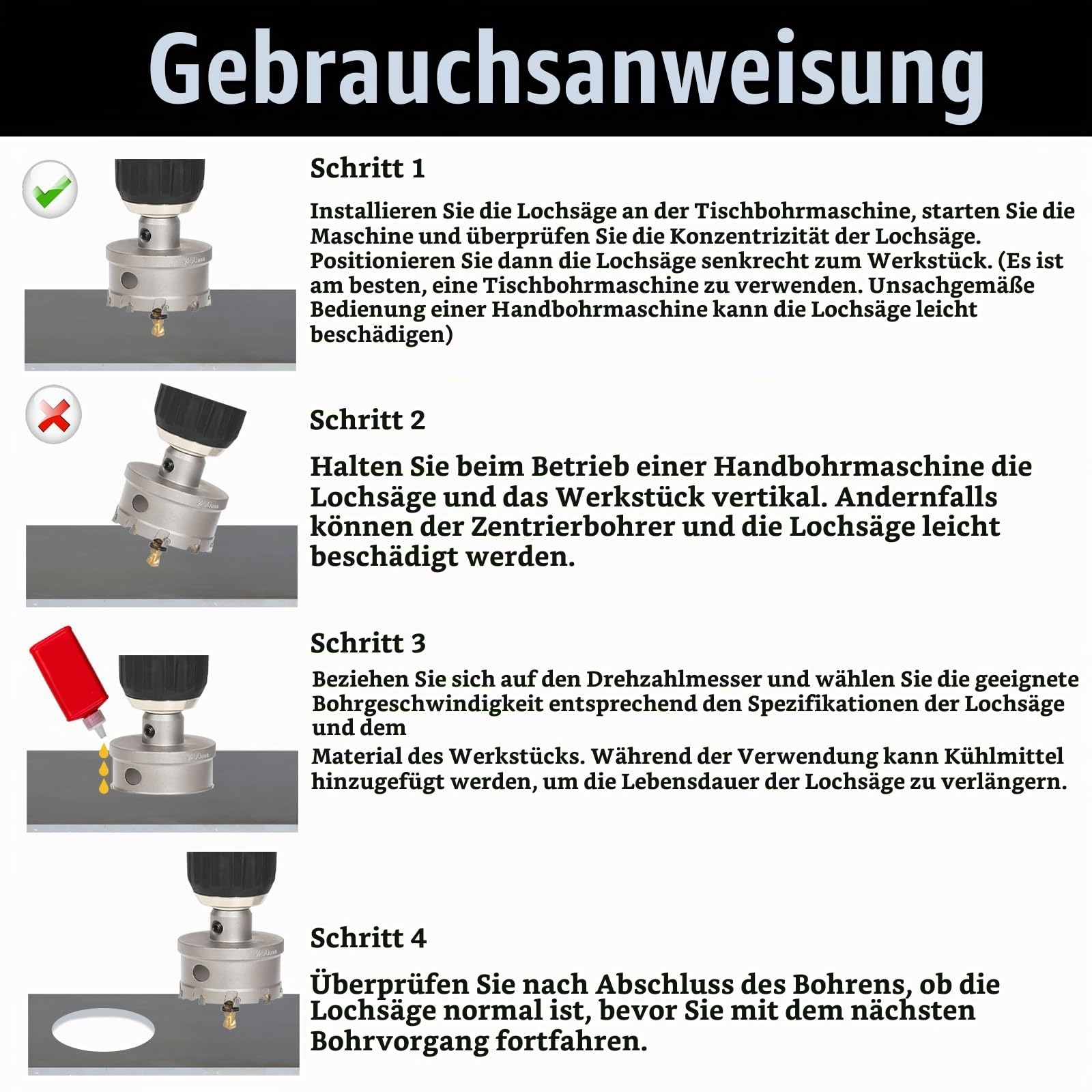 10 Stück/Satz Lochsäge Set, 16–53mm Hartmetall Lochsägen Set, Lochbohrer für Metall, Edelstahl, Baustahl, Aluminium, Kupfer, Eisen, Kunststoff, Glasfaser
