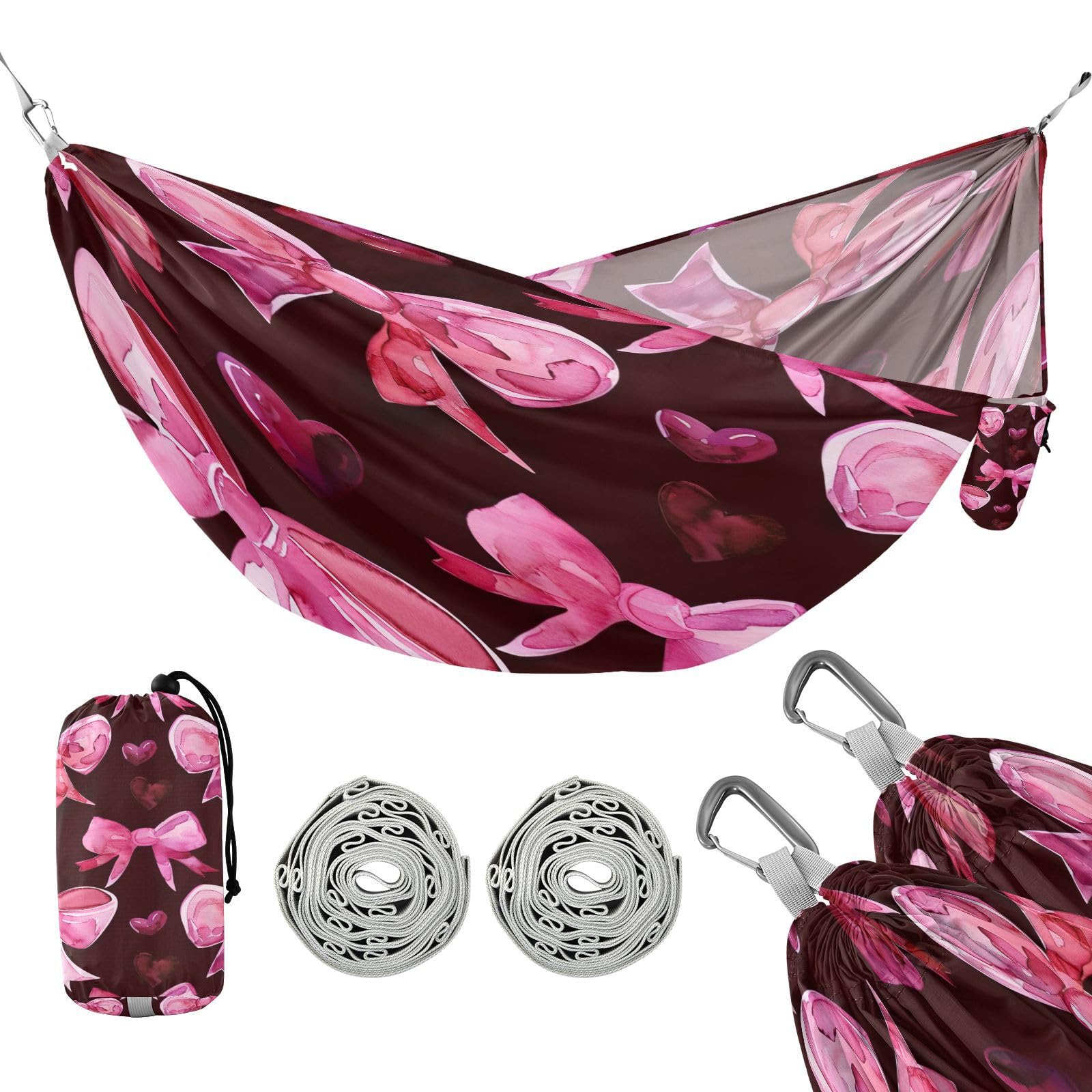 ATTX Cute Bow Tie Camping Hammock - Lightweight & Portable Hammocks, Heavy Duty 330lbs Capacity for Indoor, Hiking, Backpacking, Travel, Backyard, Beach#532