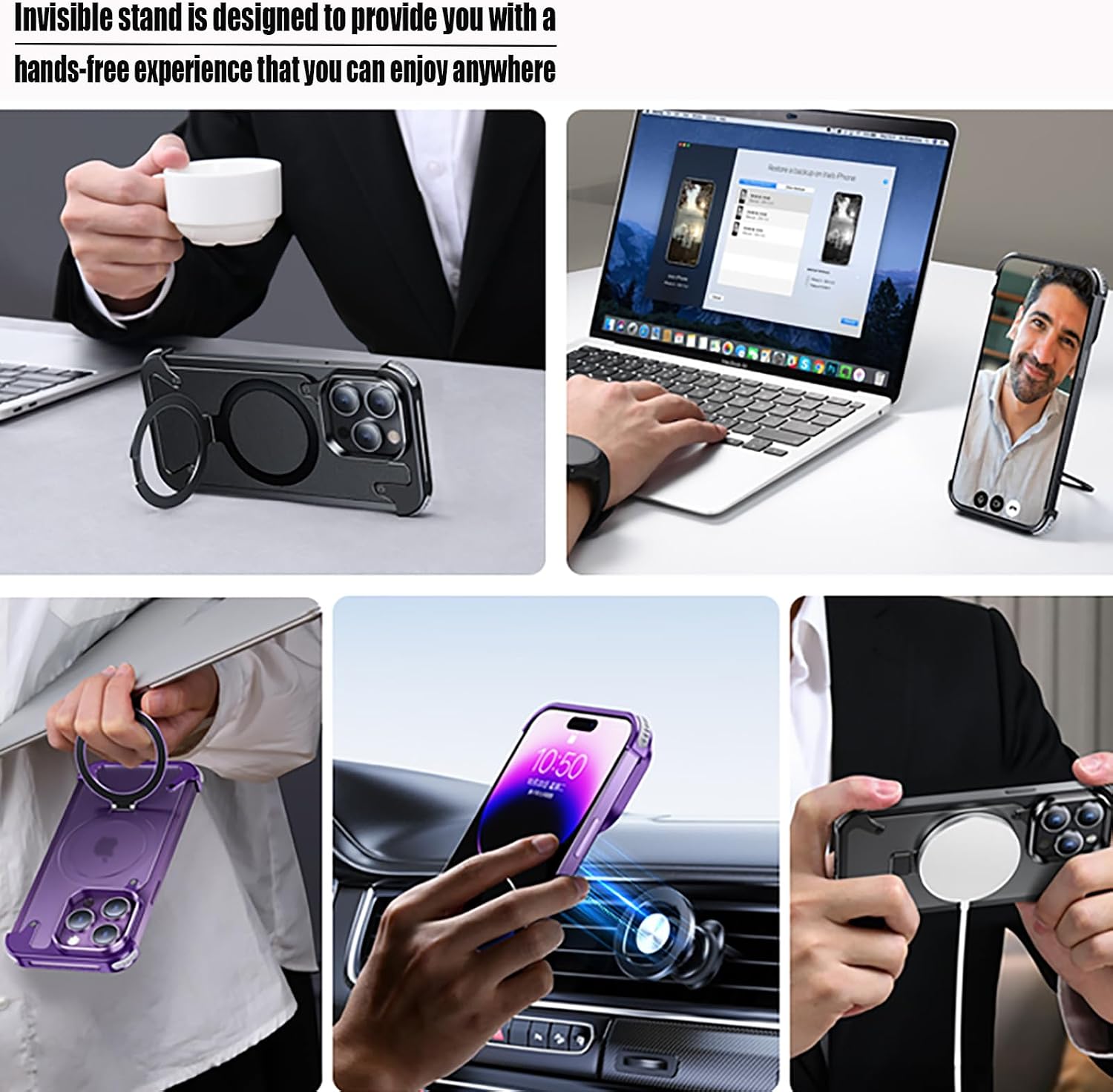 Losin Magnetic Stand for iPhone 15 Pro Max Metal Frameless Case [Compatible with MagSafe] [Drop Protection] Slim Thin Shockproof Bumper Case with Invisible Kickstand for Men Women, Natural Titanium