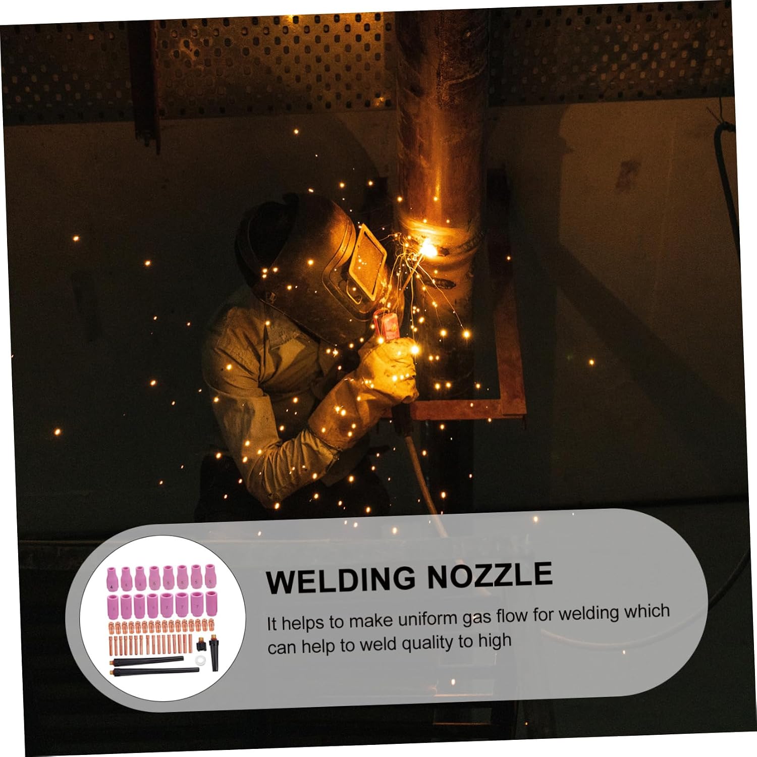 Lurrose 53PCS Welding Torch Parts Kit WP9/20/25 Ceramic Nozzle Clips Copper Electrodes Compatible Argon Arc Welding